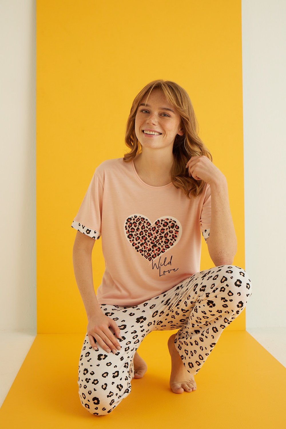 Eliz 7042-6 Bayan Viskon Açık Somon Pijama Takım