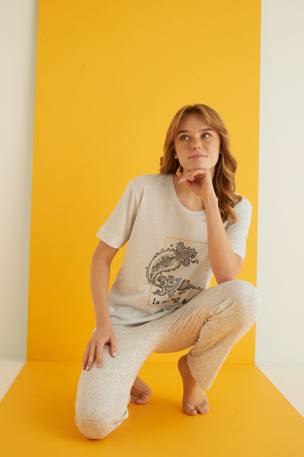 Eliz 7042-7 Bayan Viskon Mavi Pijama Takım