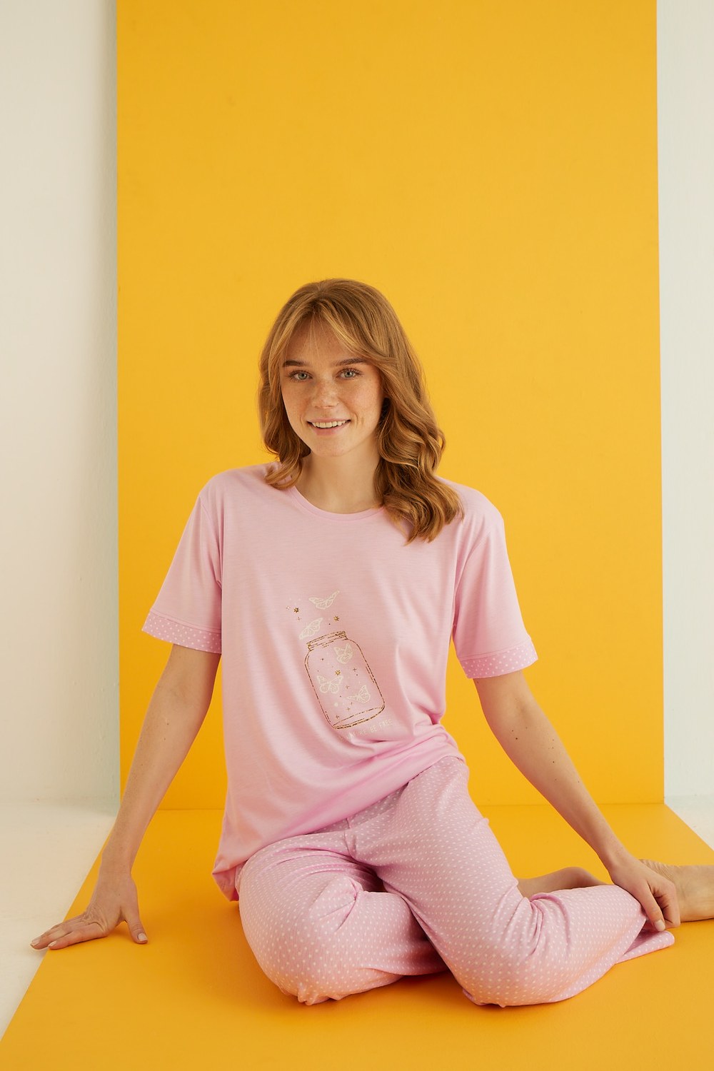 Eliz 7042-8 Bayan Viskon Pembe Pijama Takım