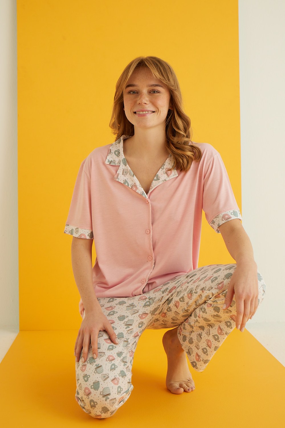 Eliz 7044-10 Bayan Viskon Pudra Düğ.Pijama Takım