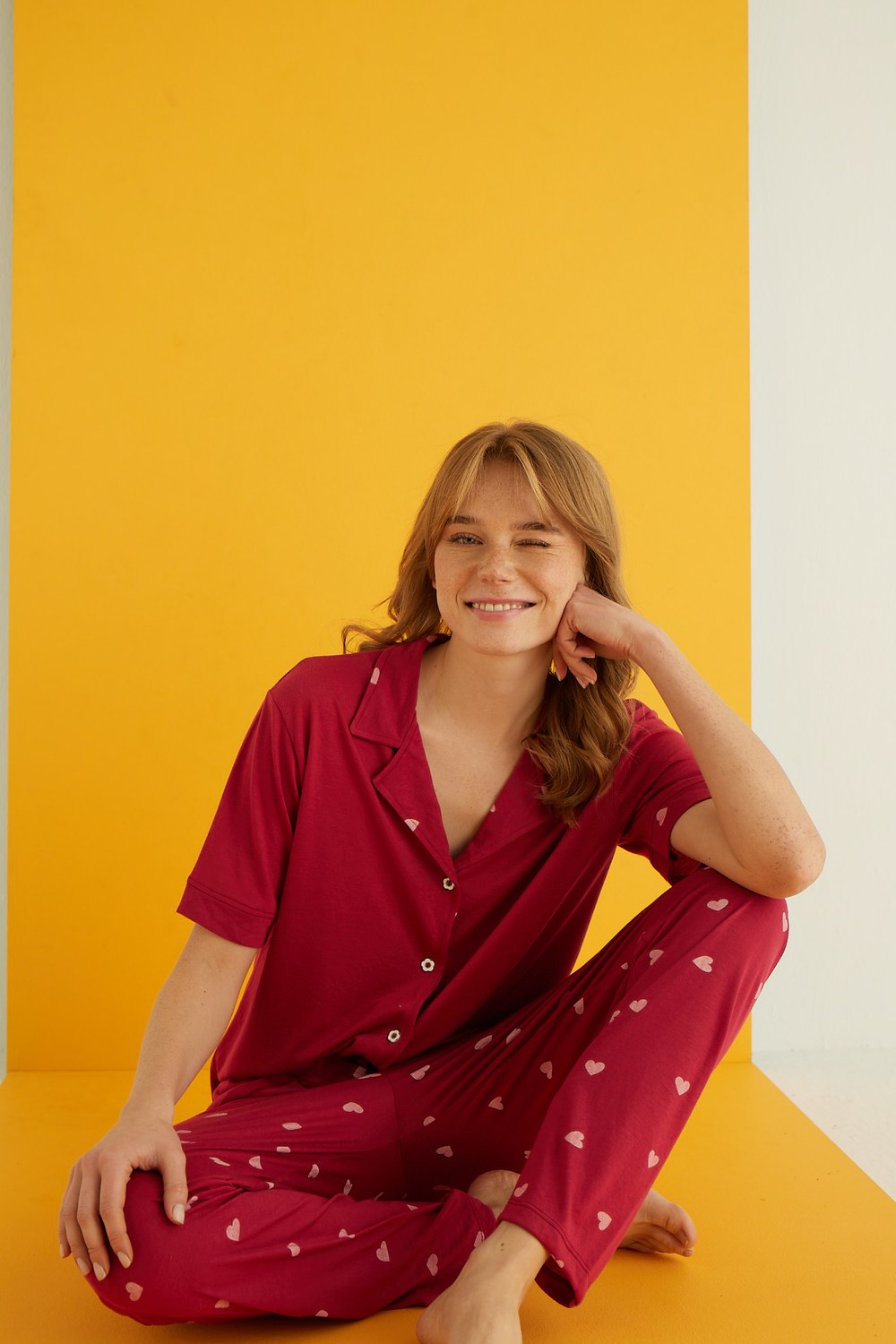 Eliz 7044-24 Bayan Viskon Bordo Düğ.Pijama Takım
