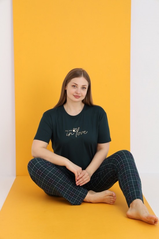 Eliz 7051-4 Bayan Bamboo Battal Yeşil Pijama Takım