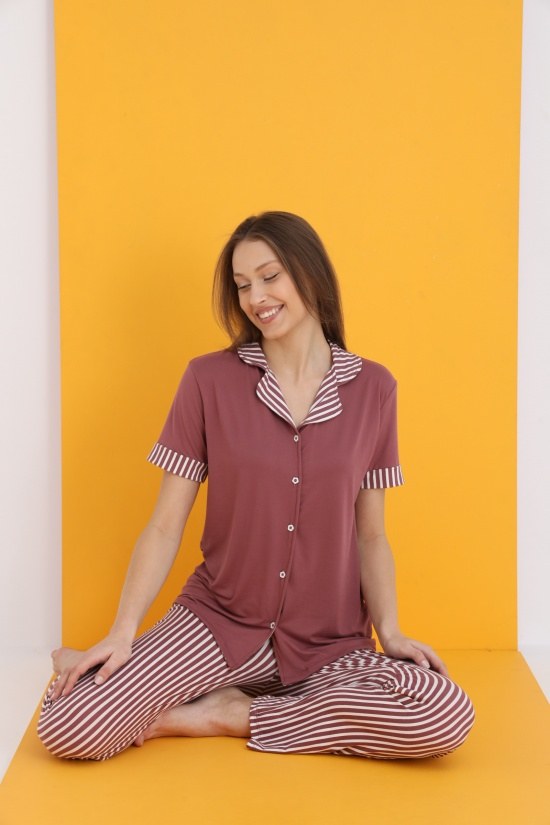 Eliz 7053-31 Bayan Bamboo Gül Kurusu Düğ.Pijama Takım