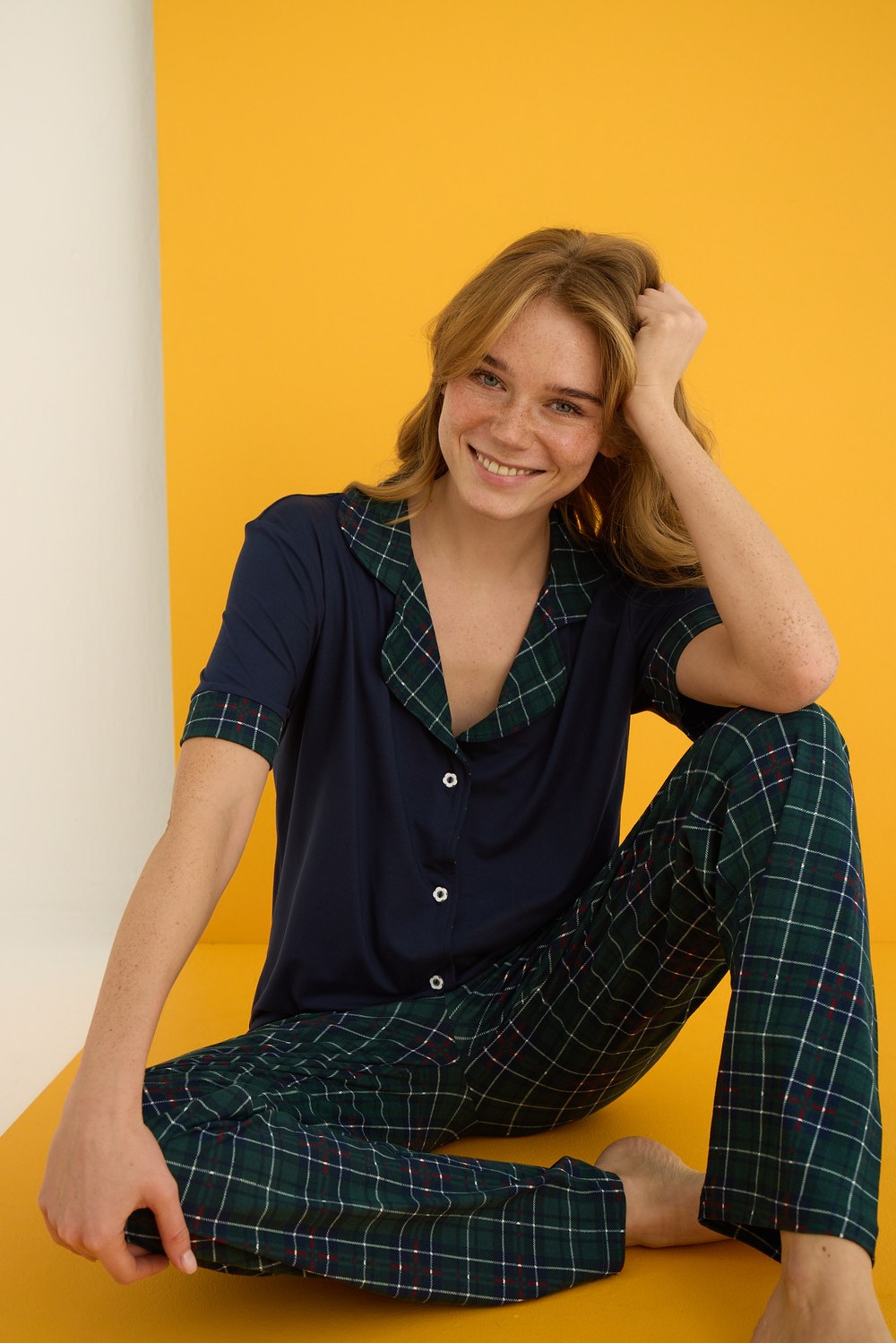 Eliz 7053-4 Bayan Bamboo Yeşil Düğ.Pijama Takım