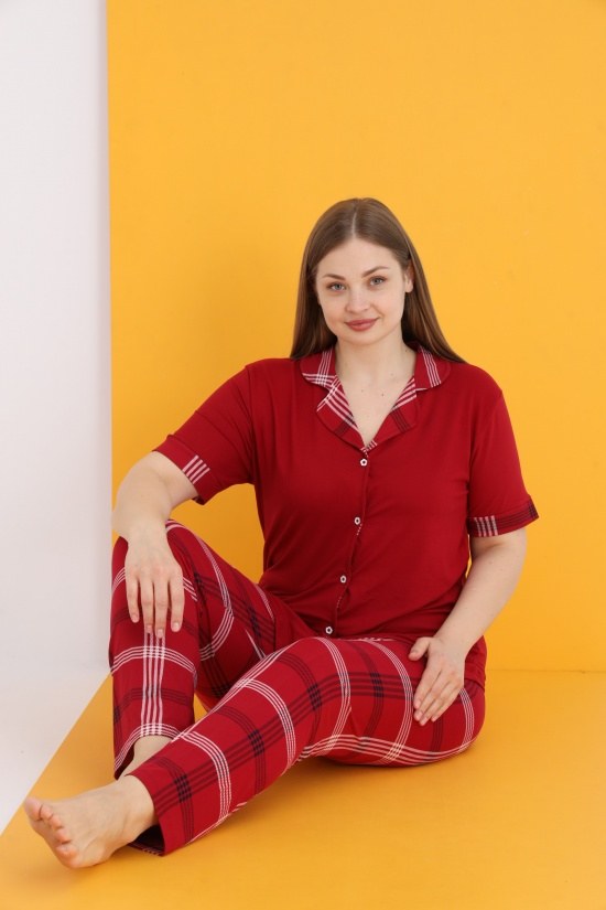 Eliz 7053-6 Bayan Bamboo Battal Bordo Düğ.Pijama Takım