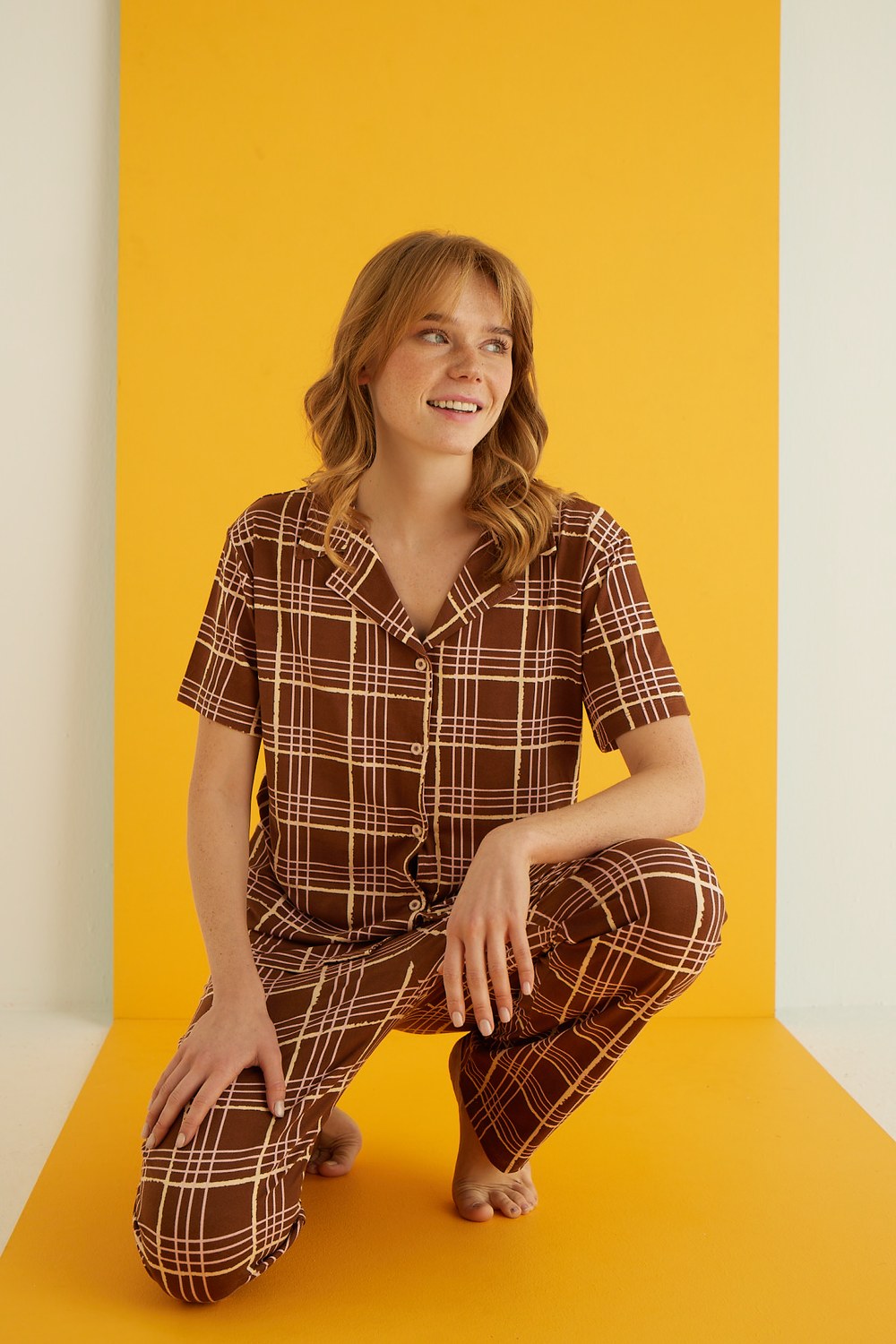 Eliz 7054-21 Bayan Bamboo Desenli Düğ.Pijama Takım