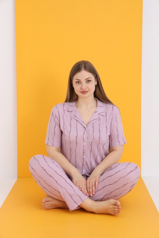 Eliz 7054-28 Bayan Bamboo Desenli Düğ.Pijama Takım