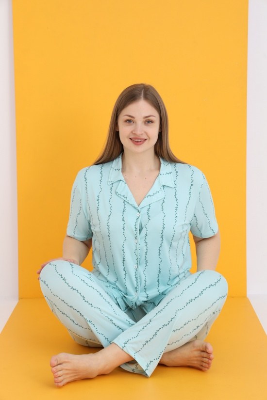 Eliz 7054-29 Bayan Bamboo Battal Desenli Düğ.Pijama Takım