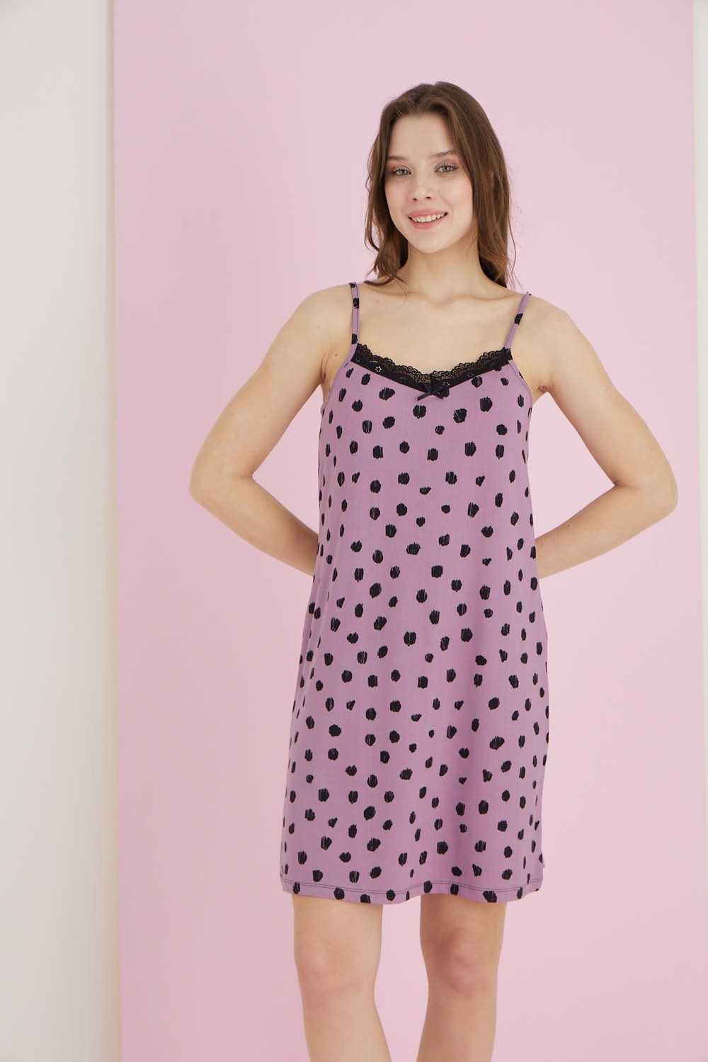 Eliz 7056-9 Bayan Bamboo Lila Siyah Tunik