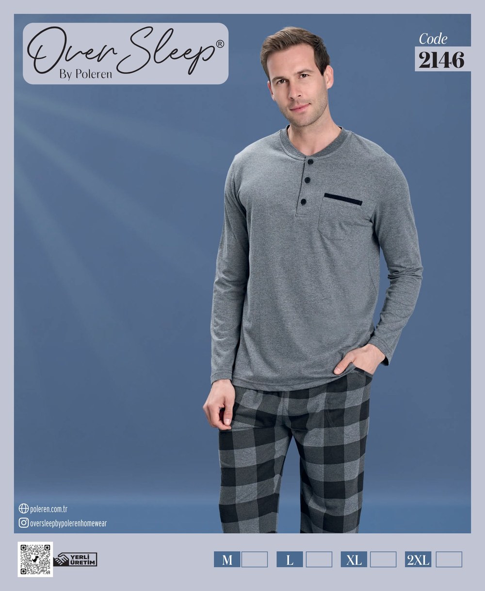 Over Sleep Erkek Poleren Antrasit U-Kol Pijama Takım