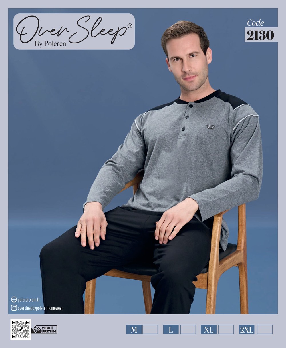 Over Sleep Erkek Poleren Antrasit U-Kol Pijama Takım