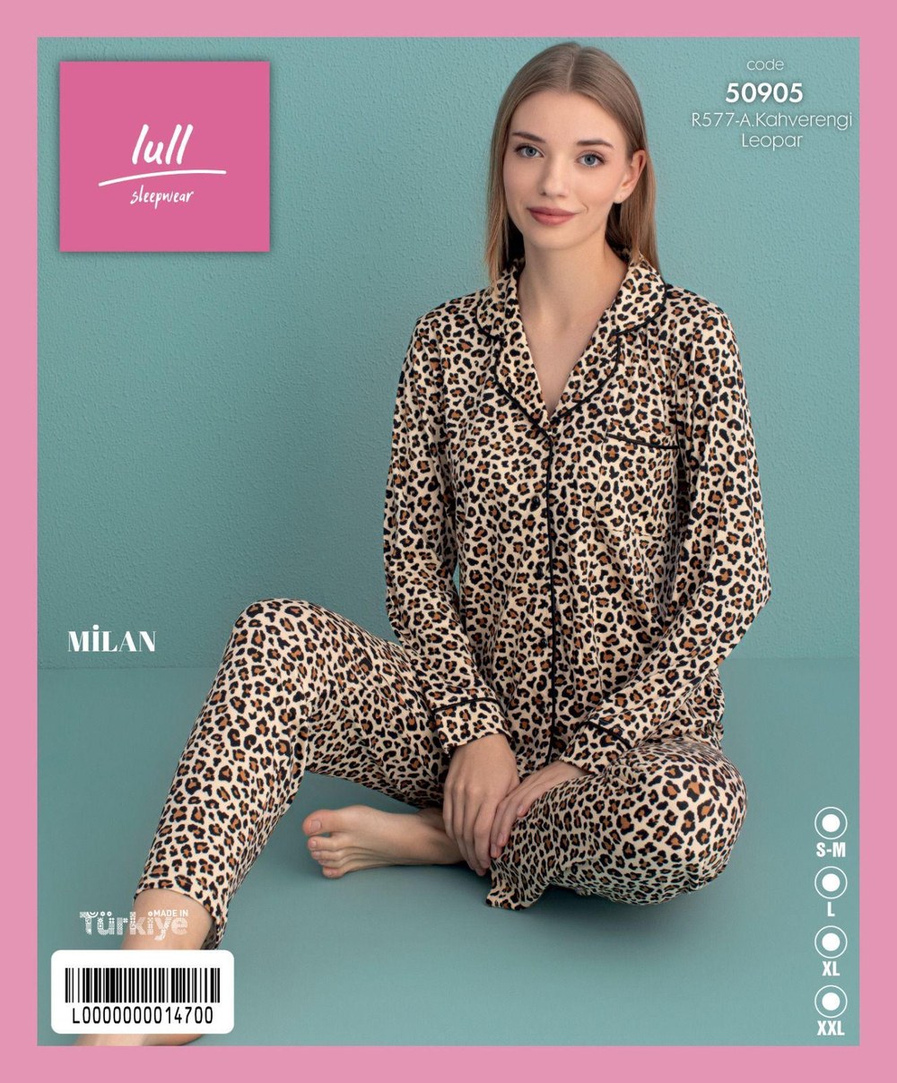 Arcan 50905 Açık Kahve Milan Düğmeli Desenli Pijama Tkm