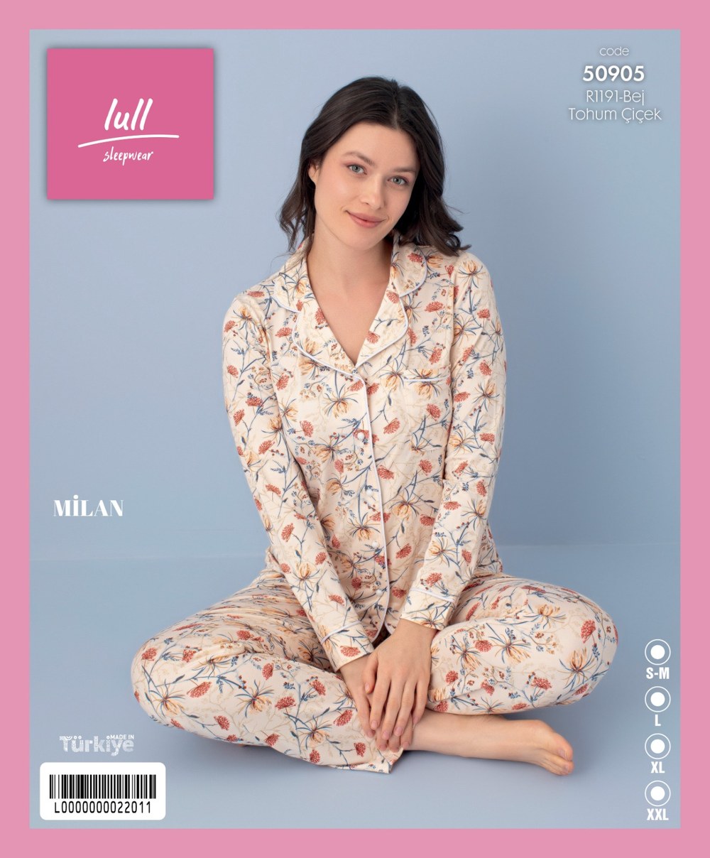 Arcan 50905 Bej Milan Düğmeli Desenli Pijama Tkm