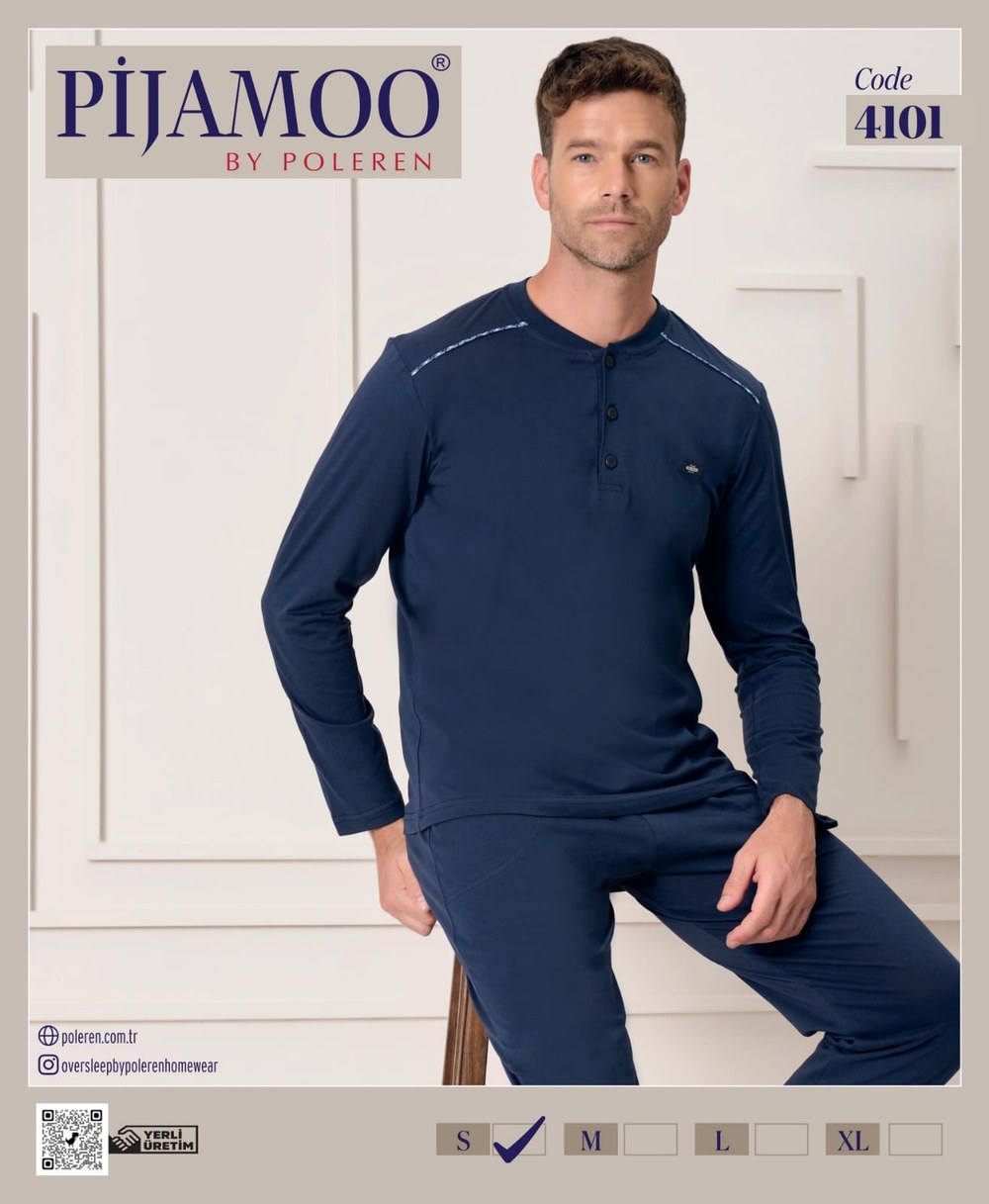 Pijamoo Erkek Poleren Lacıvert U.Kol Pijama Takım