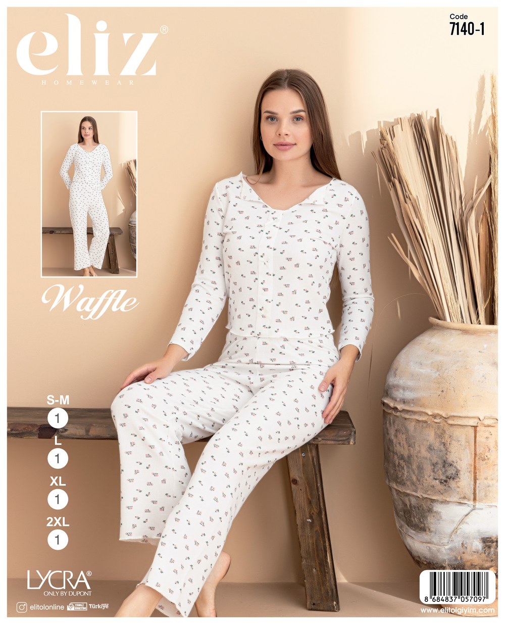 Eliz Bayan Waffle Fiyonklu Pijama Takım