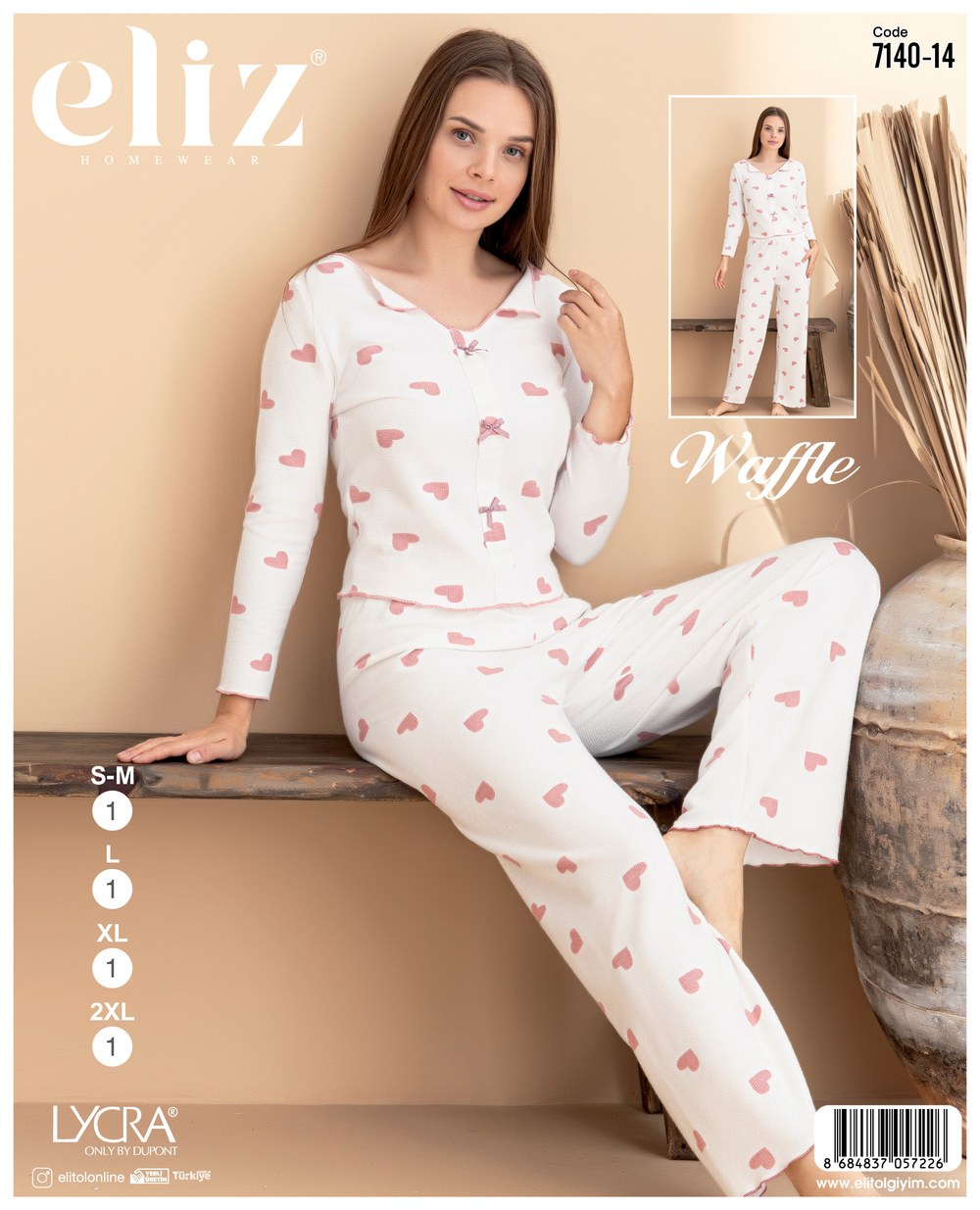 Eliz Bayan Waffle Fiyonklu Pijama Takım