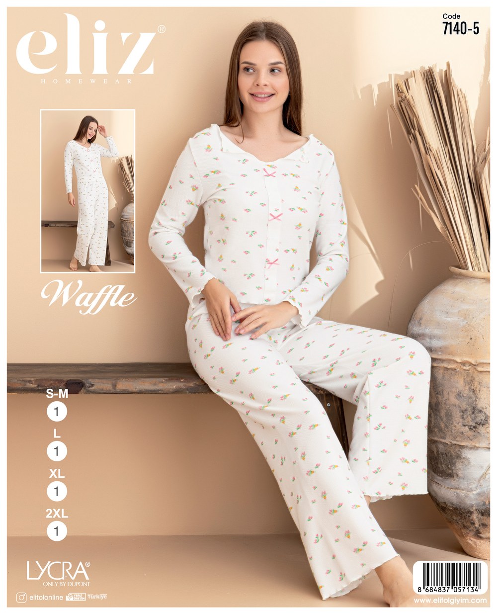 Eliz Bayan Waffle Fiyonklu Pijama Takım
