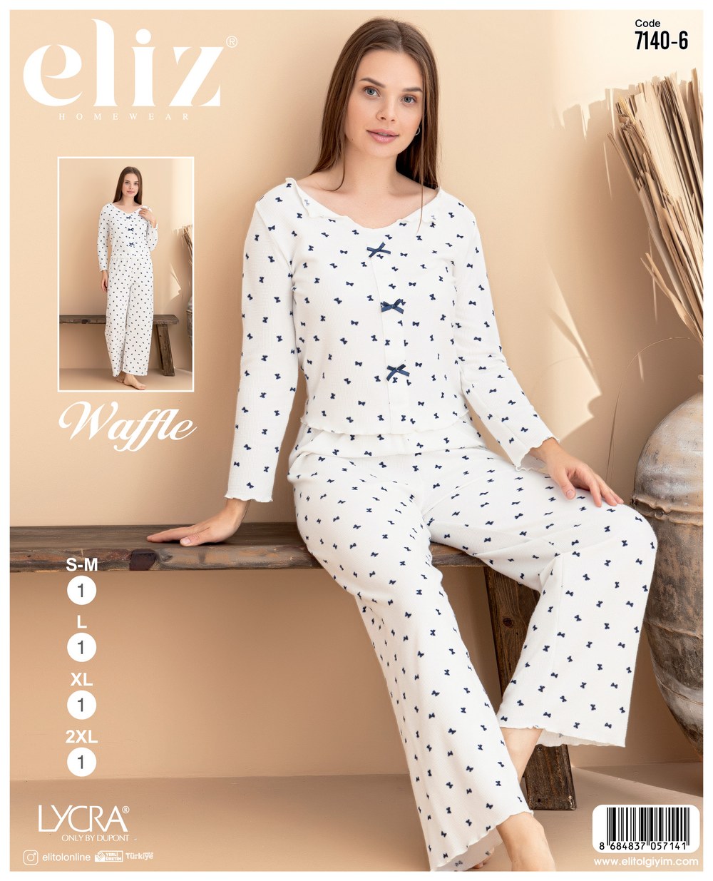 Eliz Bayan Waffle Fiyonklu Pijama Takım