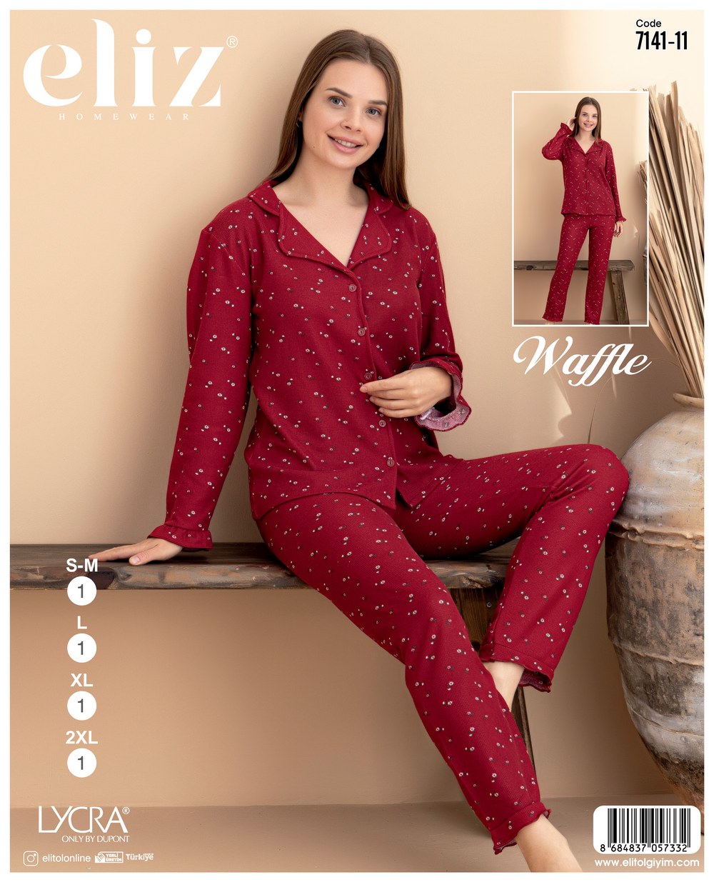 Eliz Bayan Waffle Düğmeli Pijama Takım