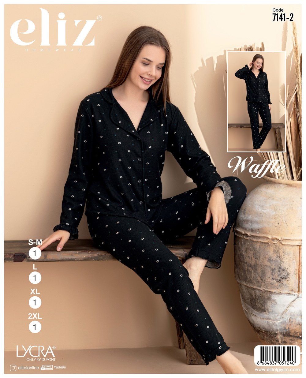 Eliz Bayan Waffle Düğmeli Pijama Takım