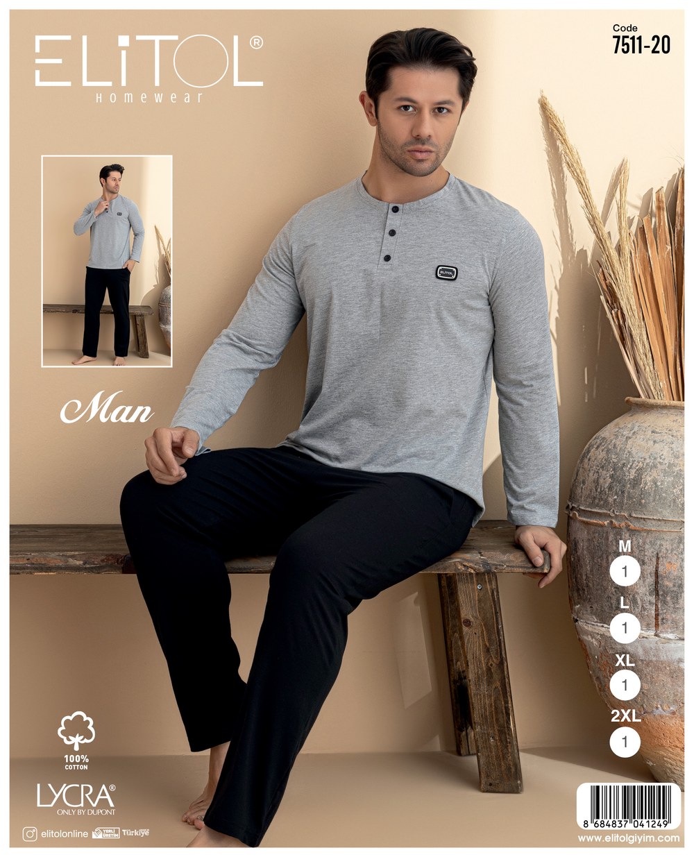 Elitol Erkek Penye Lıkralı Pijama Takım