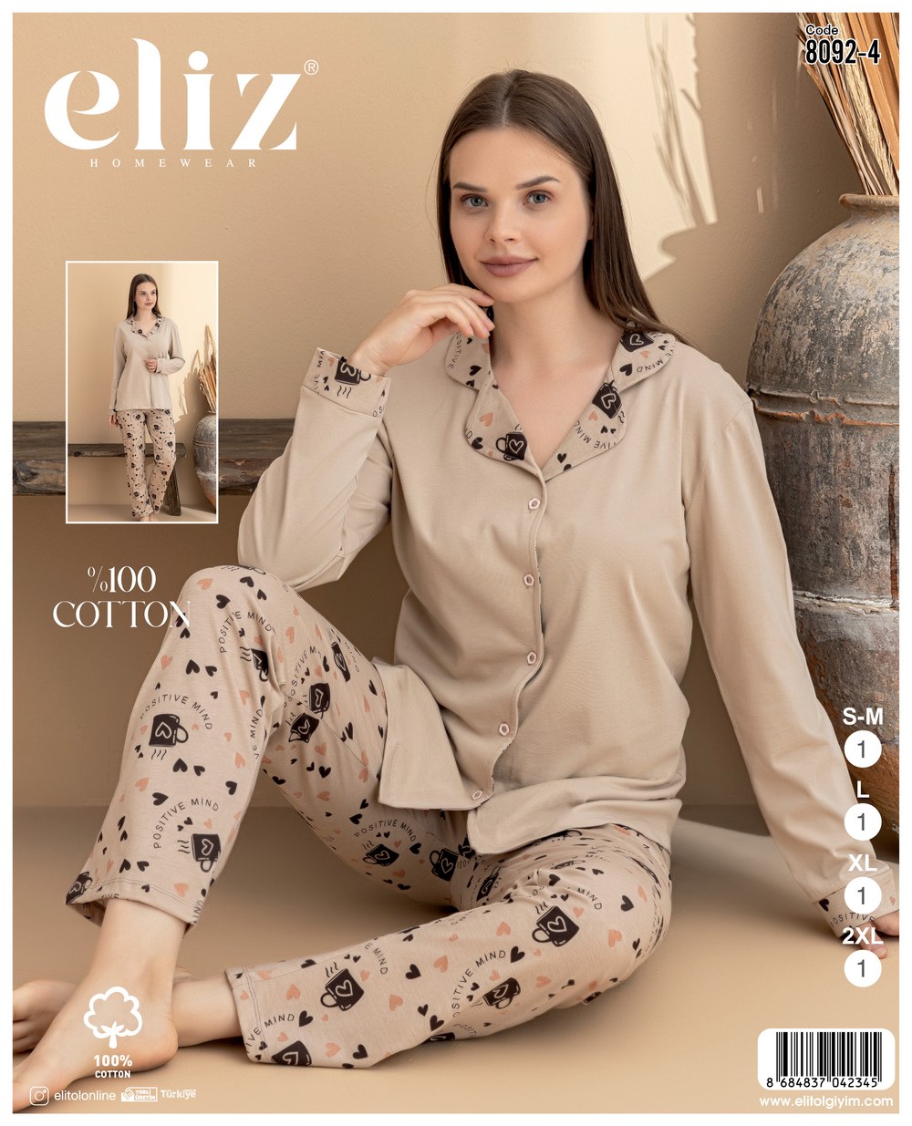 Eliz Bayan Süprem Düğmeli Pijama Takım