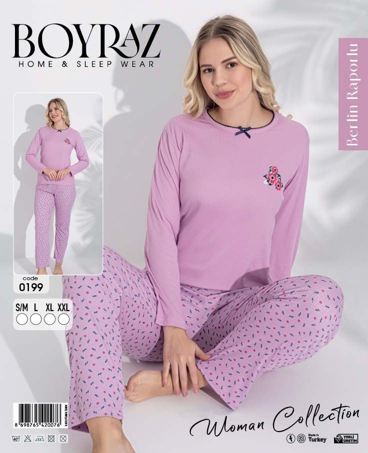 Boyraz 0199 Bayan Berlin Raporlu İnterlok Pijama Takımı
