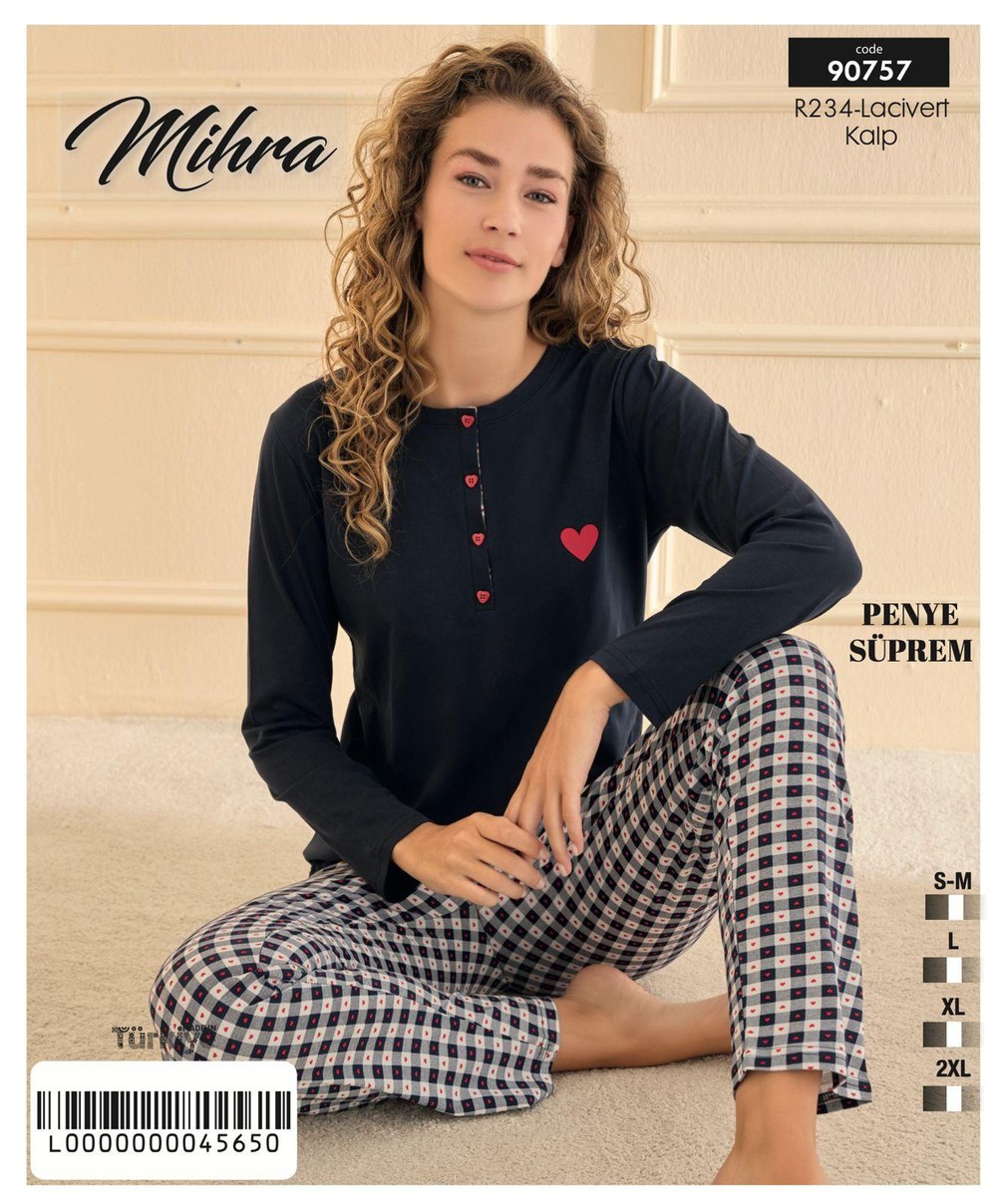 Arcan 90757 Lacıvert Pamuklu Süprem Patlı Pijama Takım