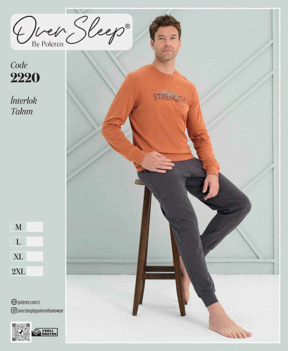 Over Sleep Erkek Poleren Kiremit İnterlok Pijama Takım