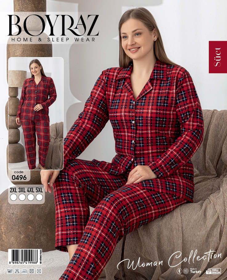 Boyraz 0496 Bayan Süet Düğmeli Battal Pijama Takımı