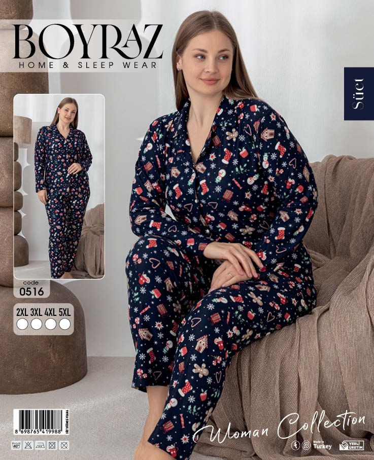 Boyraz 0516 Bayan Süet Düğmeli Battal Pijama Takımı