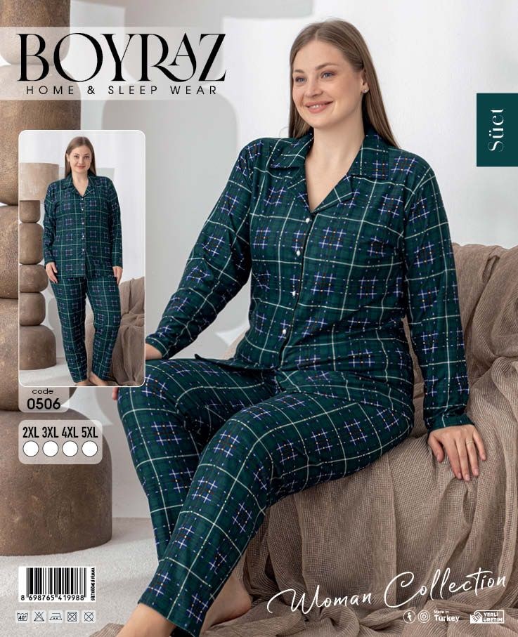 Boyraz 0506 Bayan Süet Düğmeli Battal Pijama Takımı