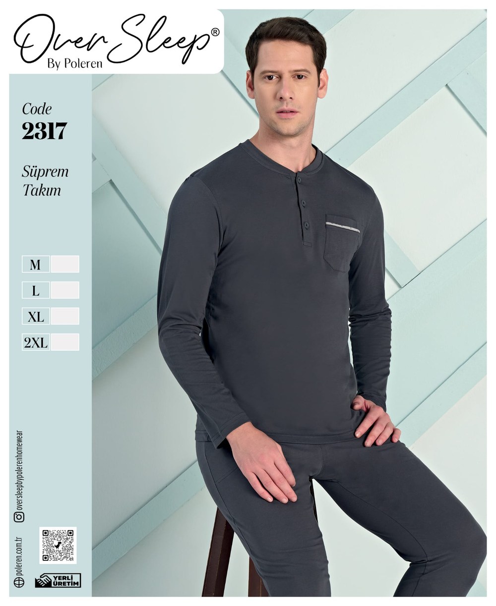 Over Sleep Erkek Poleren Füme Süprem Pijama Takım