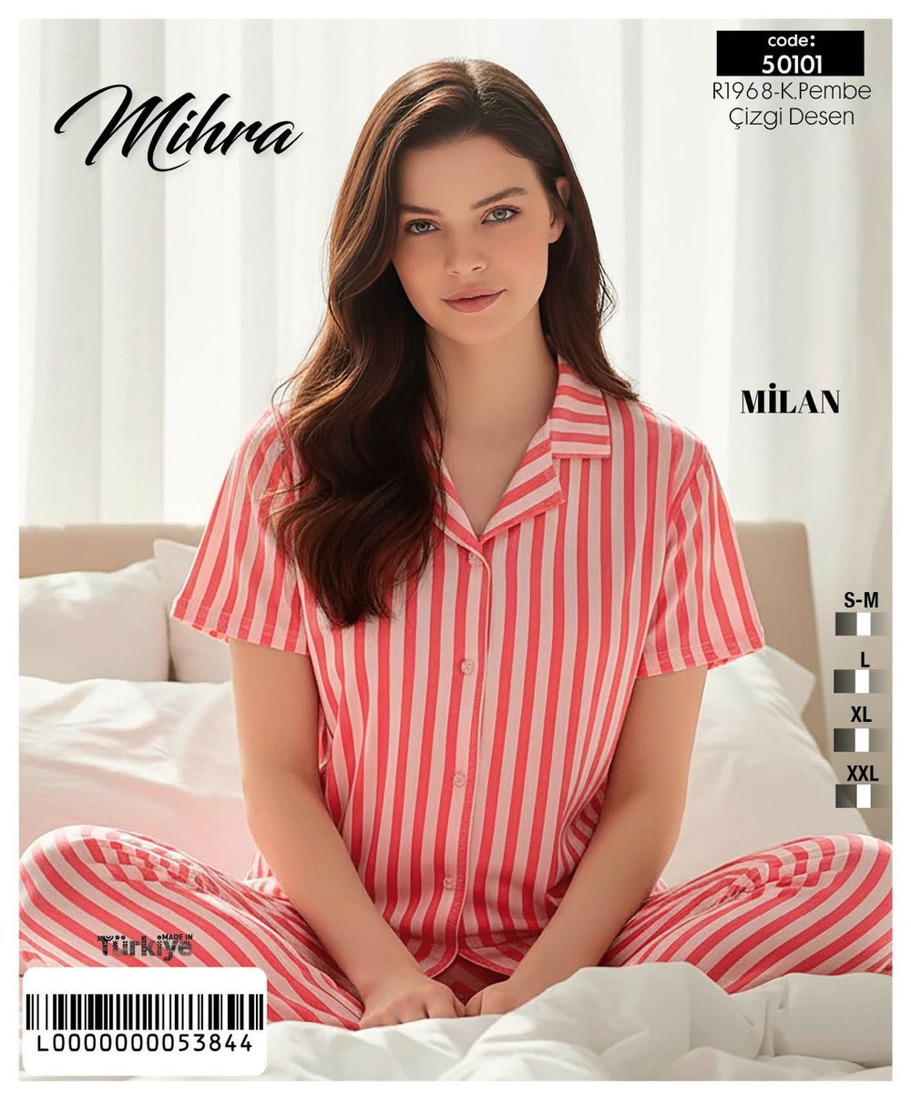 Arcan 50101 Pembe Milan Düğmeli Alt Uzun Desenli Pijama Takım