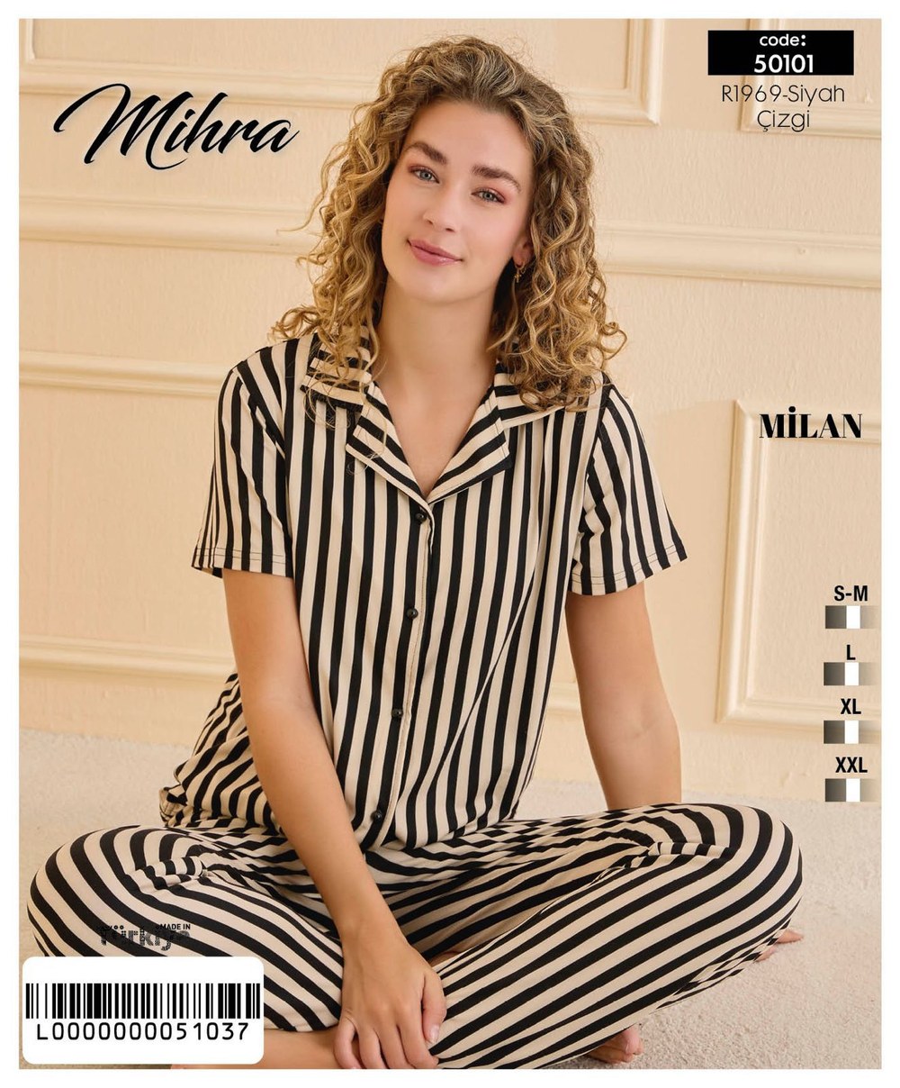 Arcan 50101 Siyah Milan Düğmeli Alt Uzun Desenli Pijama Takım