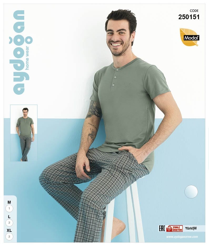 Aydoğan 250151 Erkek Modal Patlı K.Kol Pijama Takımı