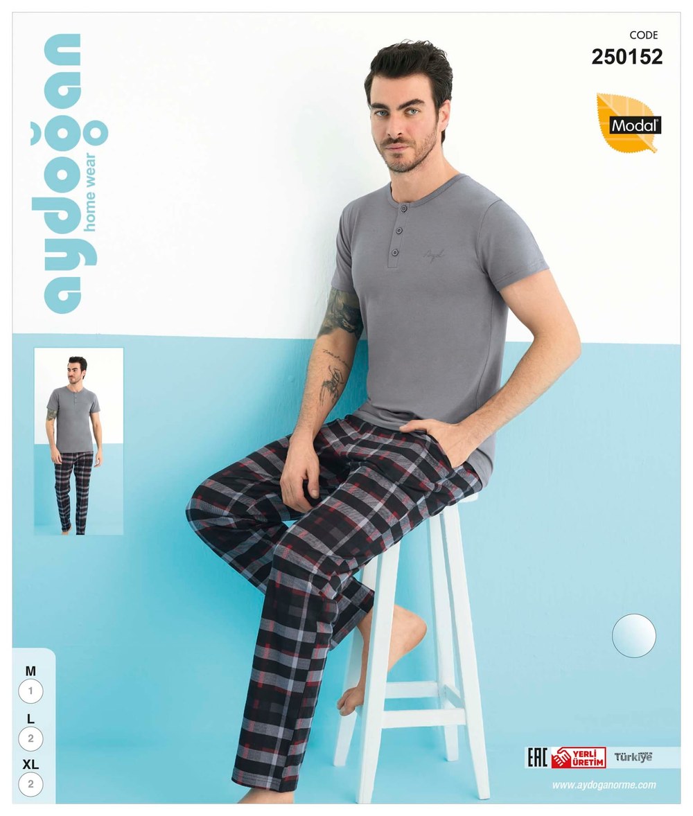Aydoğan 250152 Erkek Modal Patlı K.Kol Pijama Takımı