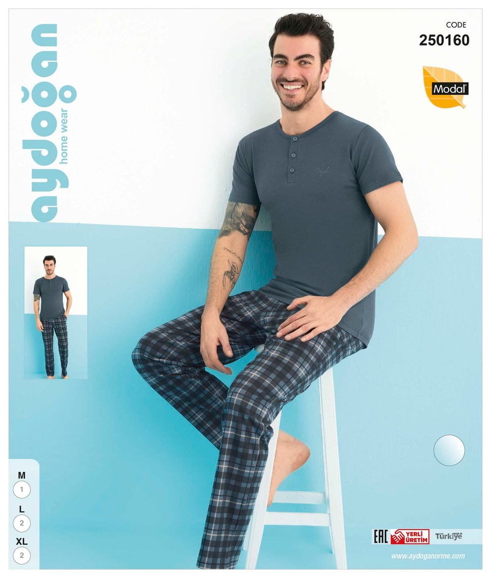 Aydoğan 250160 Erkek Modal Patlı K.Kol Pijama Takımı