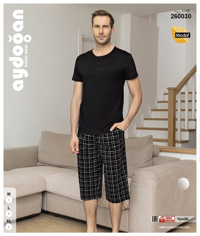 Aydoğan 260030 Erkek Modal Bermuda Patlı K.Kol Pijama Takımı