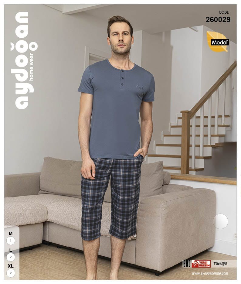 Aydoğan 260029 Erkek Modal Bermuda Patlı K.Kol Pijama Takımı L