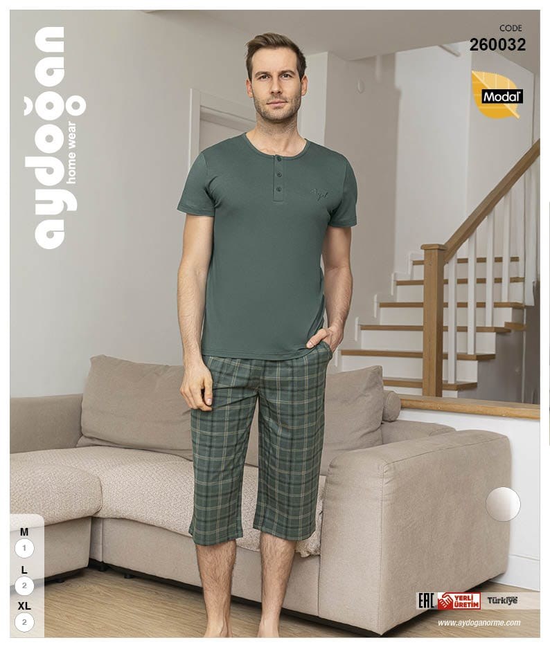 Aydoğan 260032 Erkek Modal Bermuda Patlı K.Kol Pijama Takımı