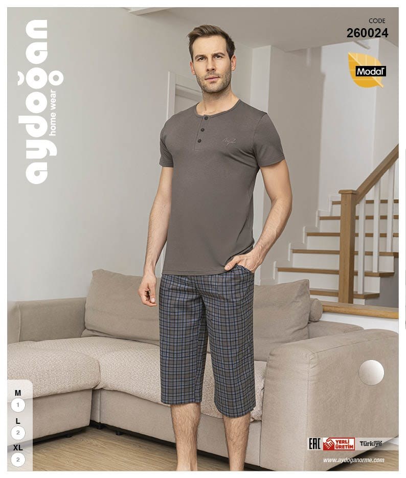 Aydoğan 260024 Erkek Modal Bermuda Patlı K.Kol Pijama Takımı