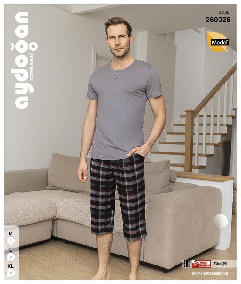 Aydoğan 260026 Erkek Modal Bermuda Patlı K.Kol Pijama Takımı