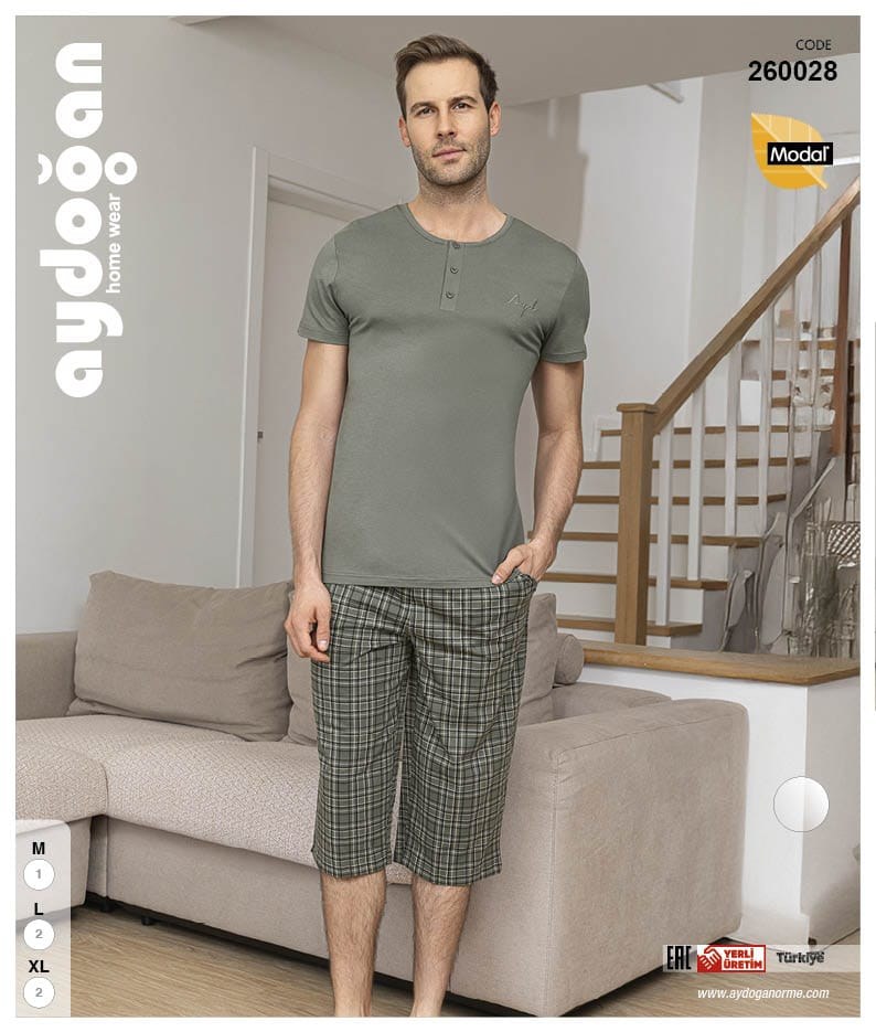 Aydoğan 260028 Erkek Modal Bermuda Patlı K.Kol Pijama Takımı