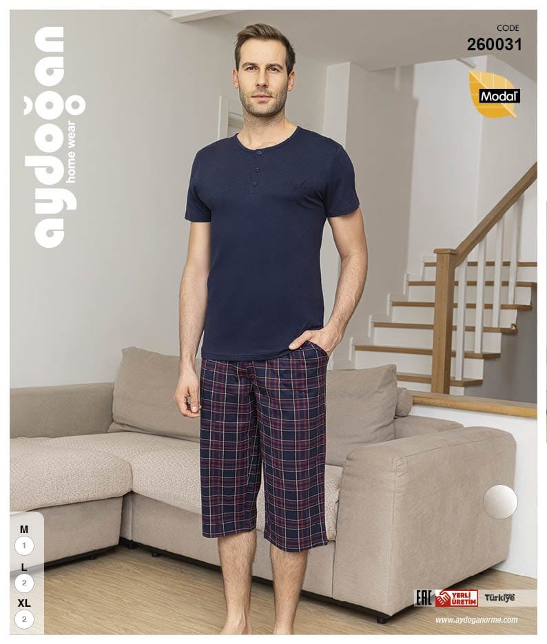 Aydoğan 260031 Erkek Modal Bermuda Patlı K.Kol Pijama Takımı
