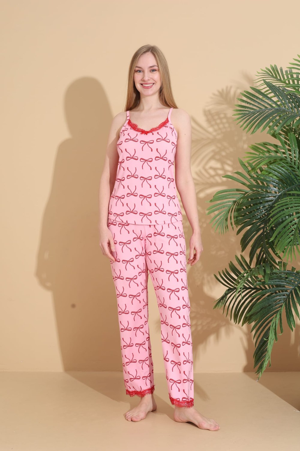 Lindros 01317 Bayan Milan İp Askılı Pijama Takım