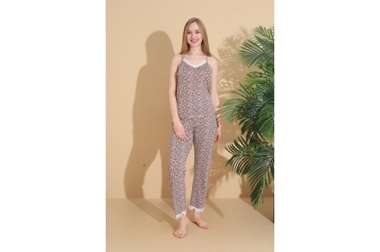Lindros 01318 Bayan Milan İp Askılı Pijama Takım
