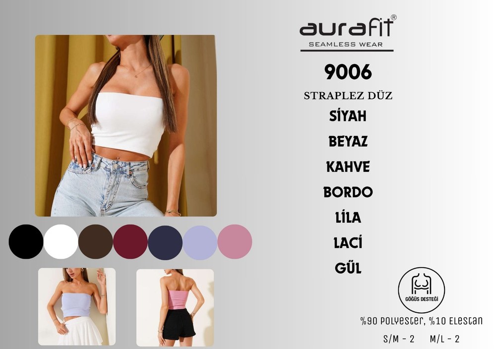 Aurafit 9006 Bayan Kaplı Düz Straplez
