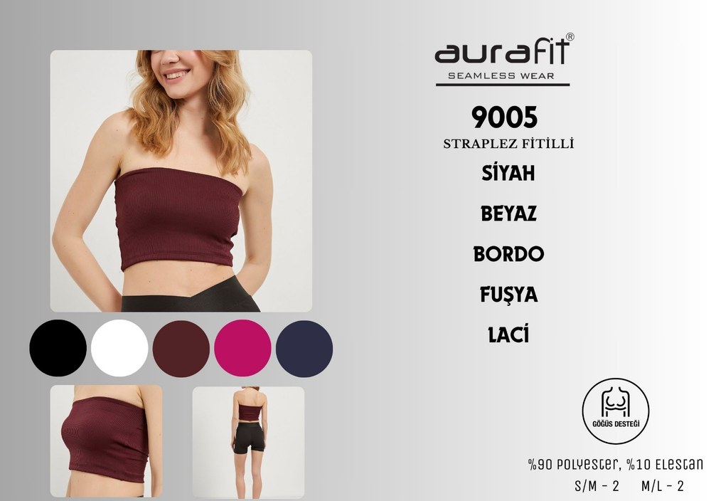 Aurafıt Bayan Bordo Fitilli Kaplı Straplez
