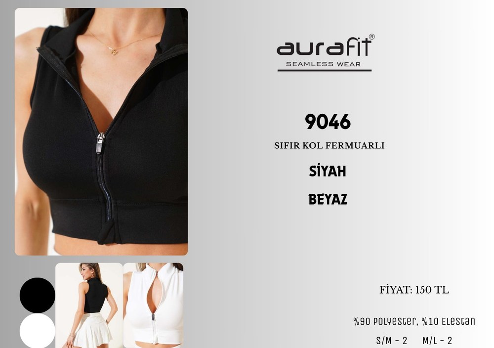 Aurafit 9046 Bayan Fermuarlı Kolsuz Bra Büstiyer